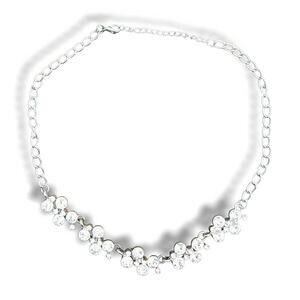 Crystal Rhinestone Statement Collar Necklace Bridal Silver Tone Clear Adjustable